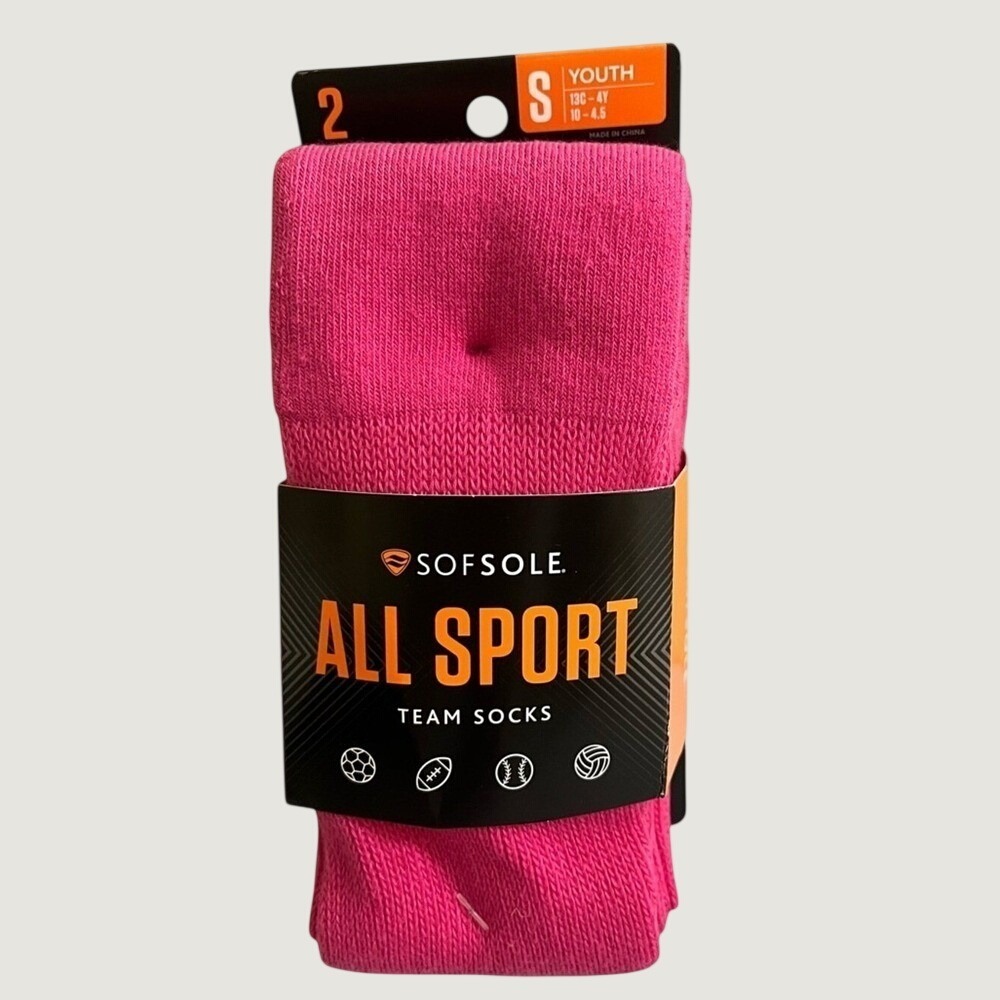 Sof Sole All Sport Team Performance Socks Youth Small Pink 2 Pairs Athletic NWT